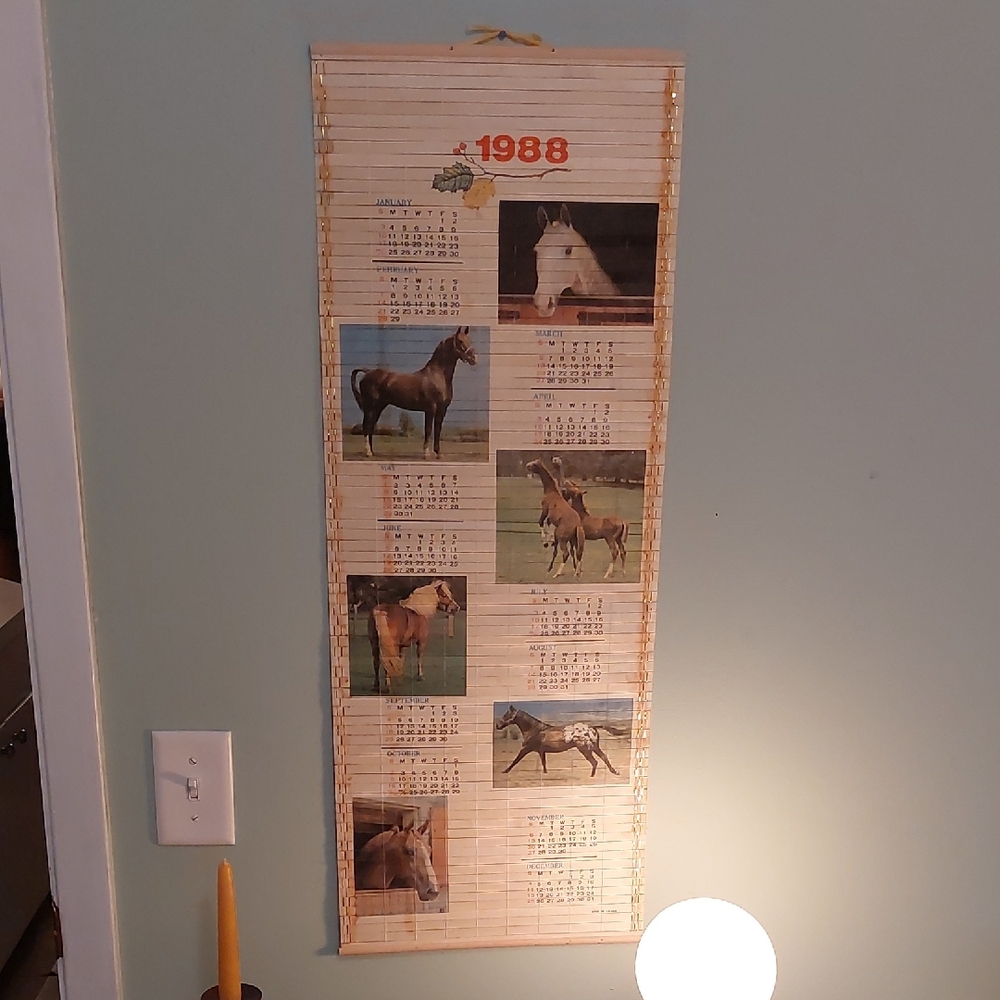 Vintage 1988/89 Bamboo Wall Calendar with Horse Images